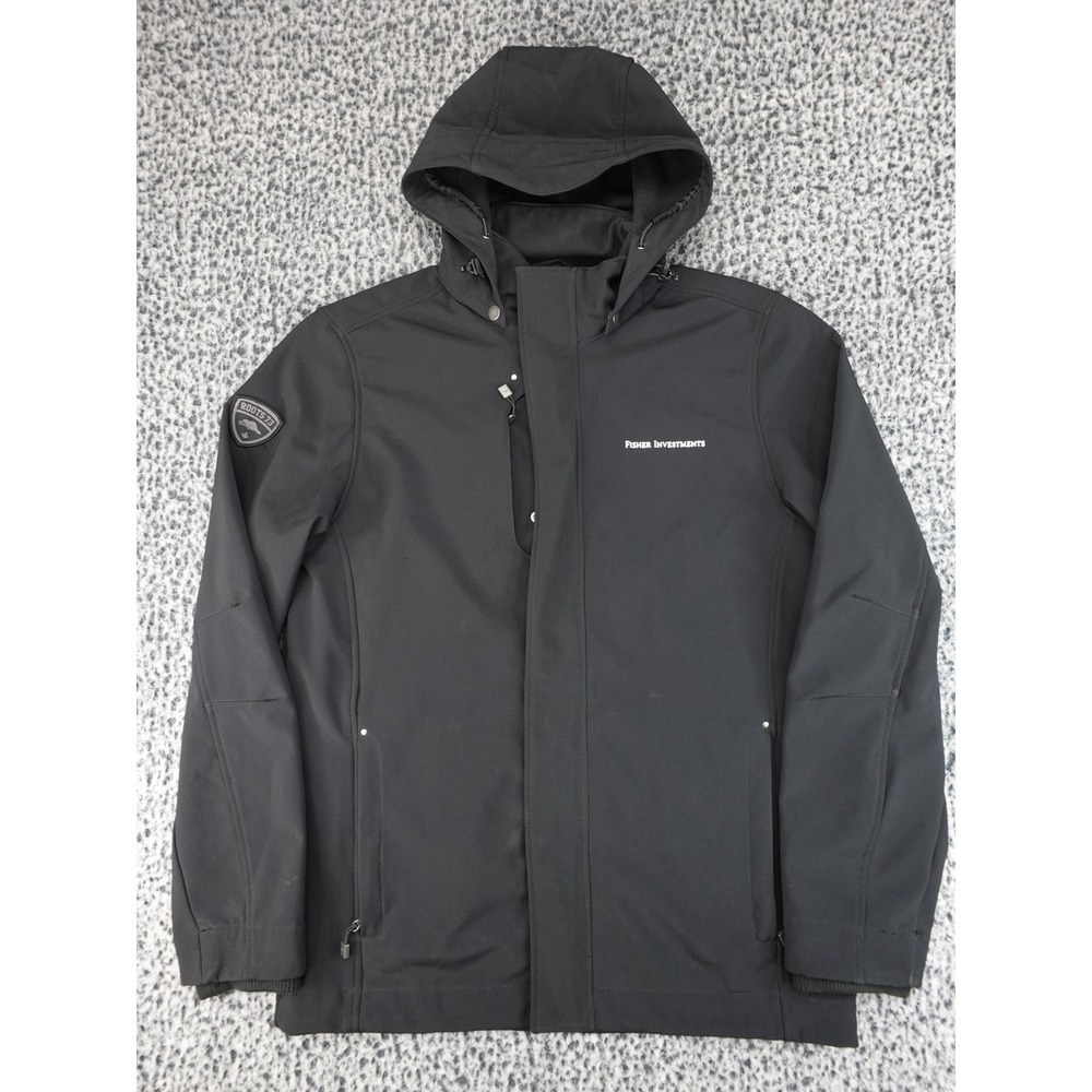 Roots 73‎ Softshell Jacket Mens L Black Fisher Investments Hooded Technical